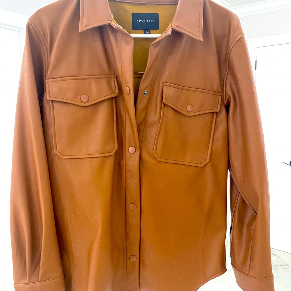 Love Tree faux leather shacket style shirt